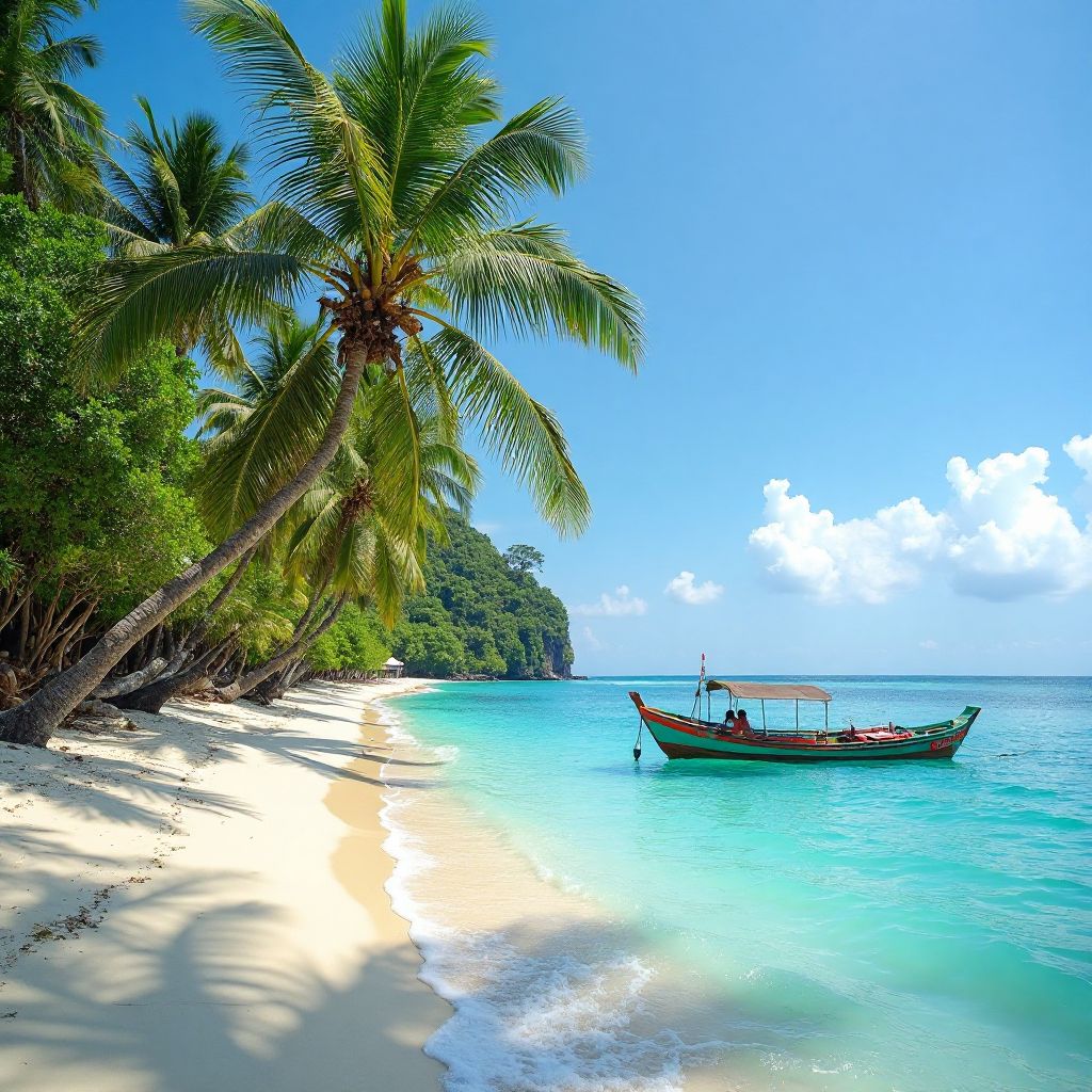Bali tropical beach with palm trees