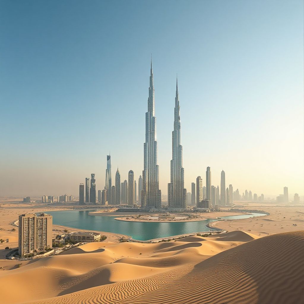 Dubai modern skyline and desert